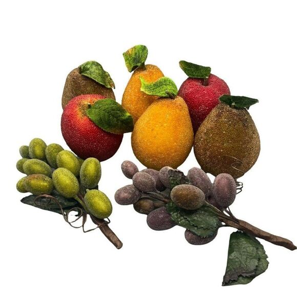 Mixed‎ Lot of 8 Beaded Sugared Fruit Apples Pears Grapes - Picture 1 of 5